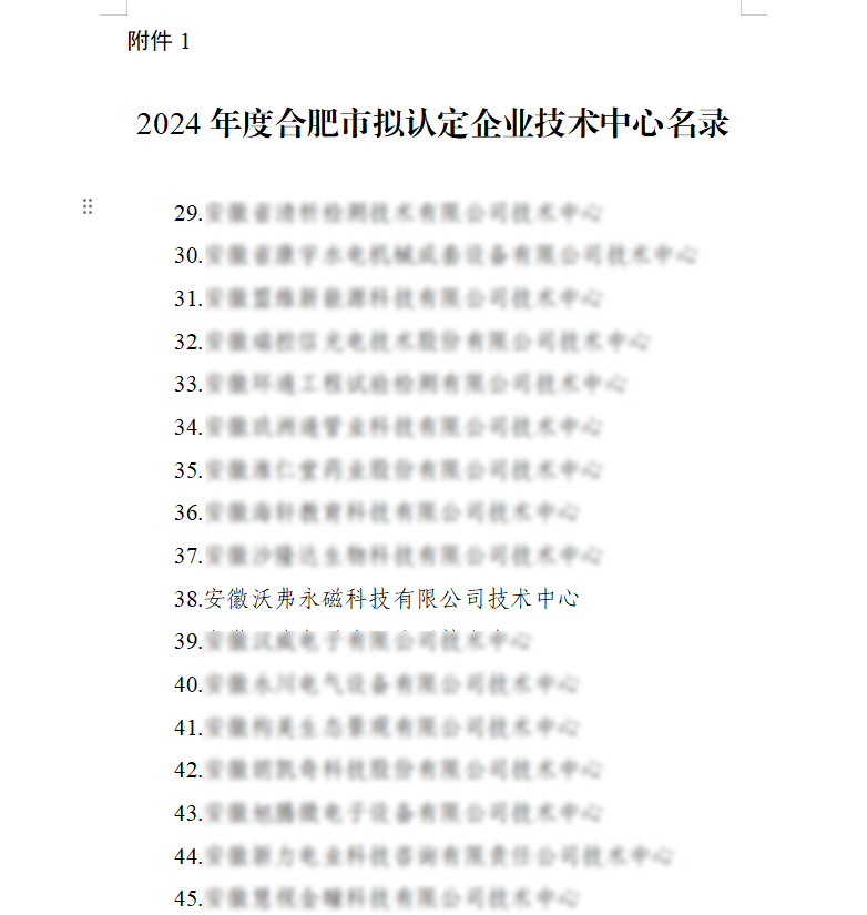 喜報(bào)！沃弗永磁通過2024年度合肥市企業(yè)技術(shù)中心認(rèn)定